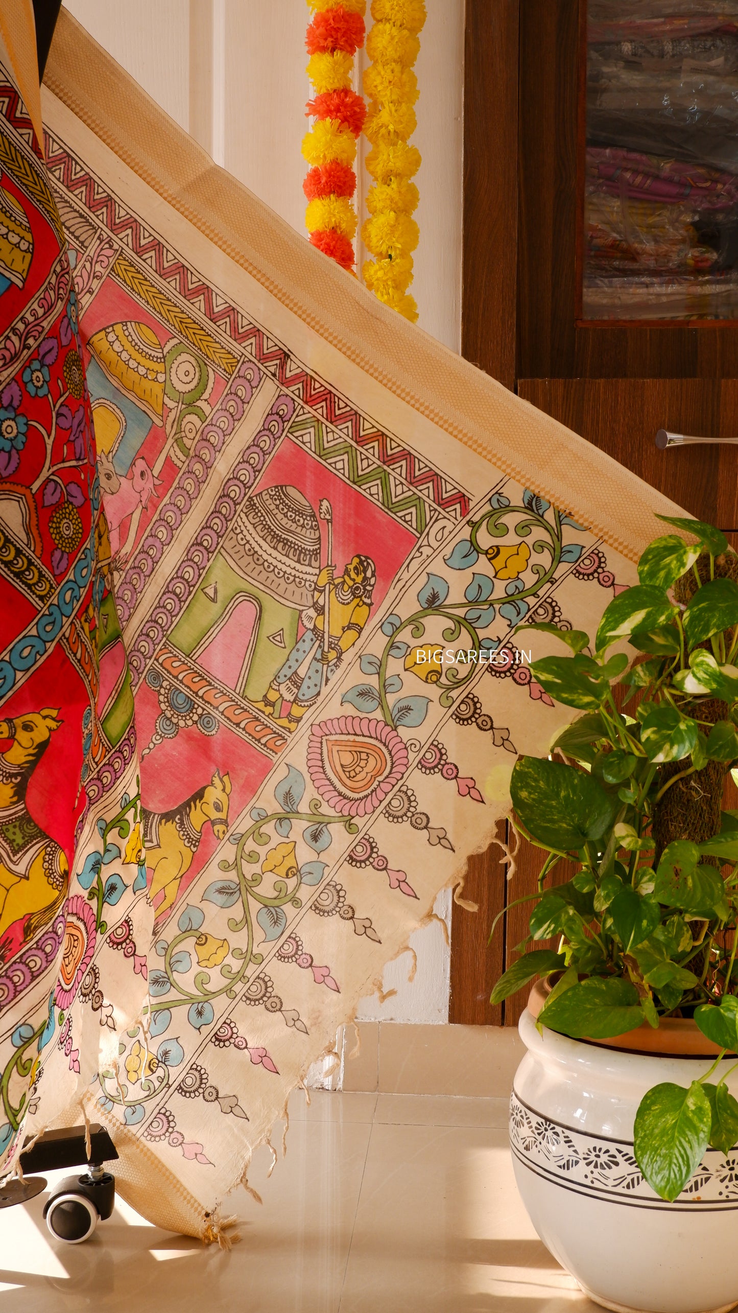 Pen Kalamkari hand painted Banglore Silk Dupatta