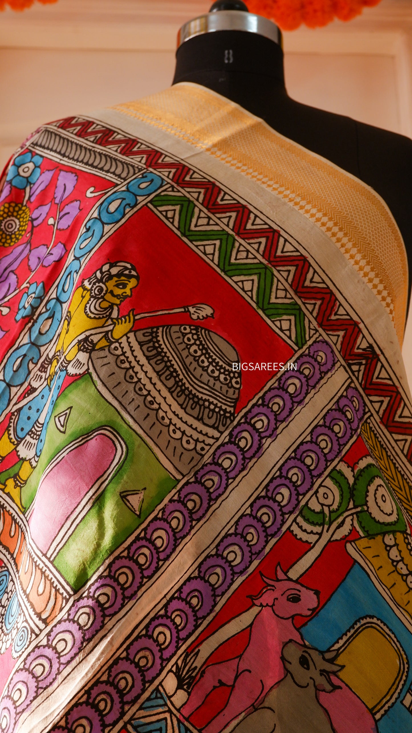 Pen Kalamkari hand painted Banglore Silk Dupatta