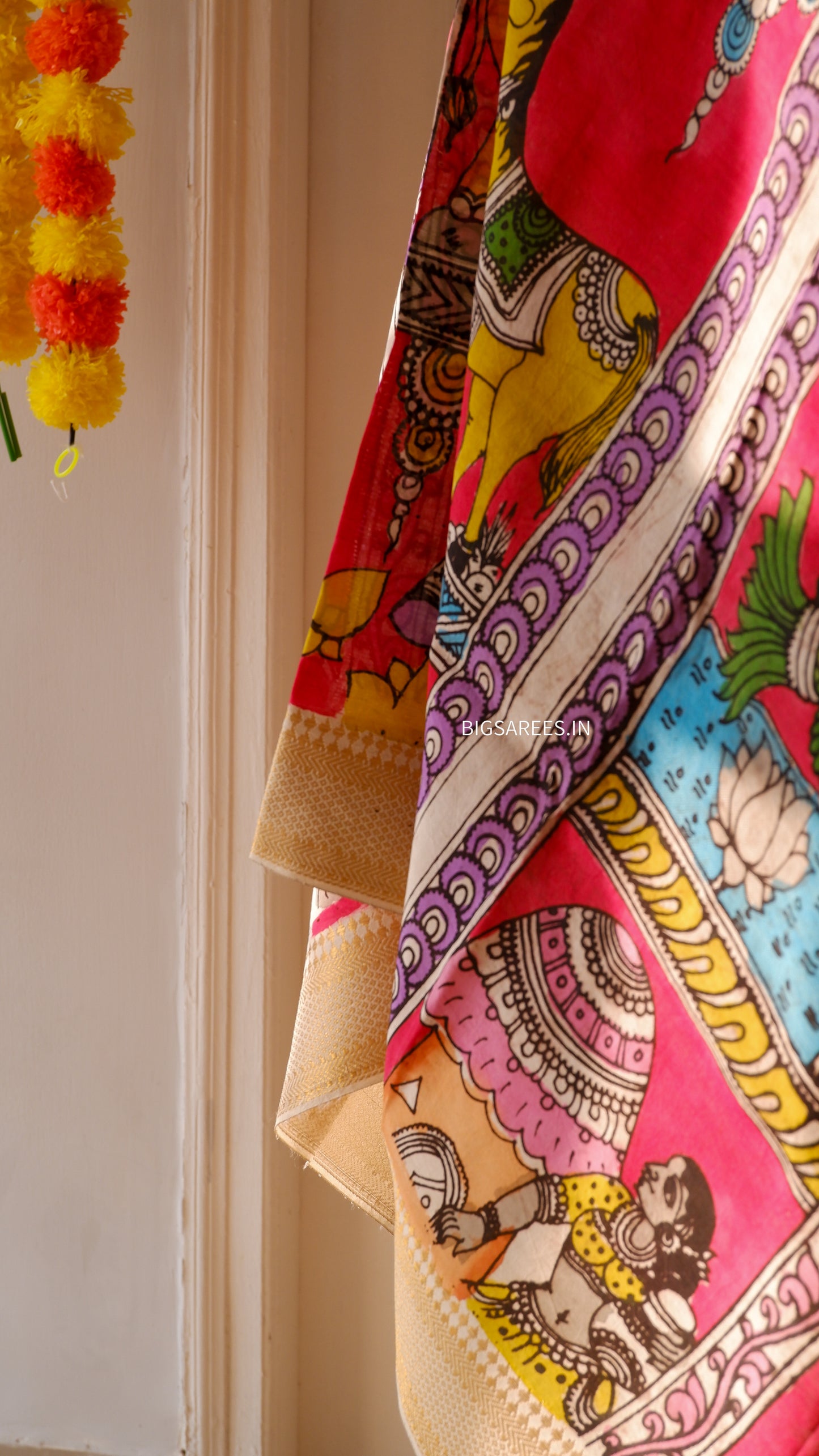 Pen Kalamkari hand painted Banglore Silk Dupatta