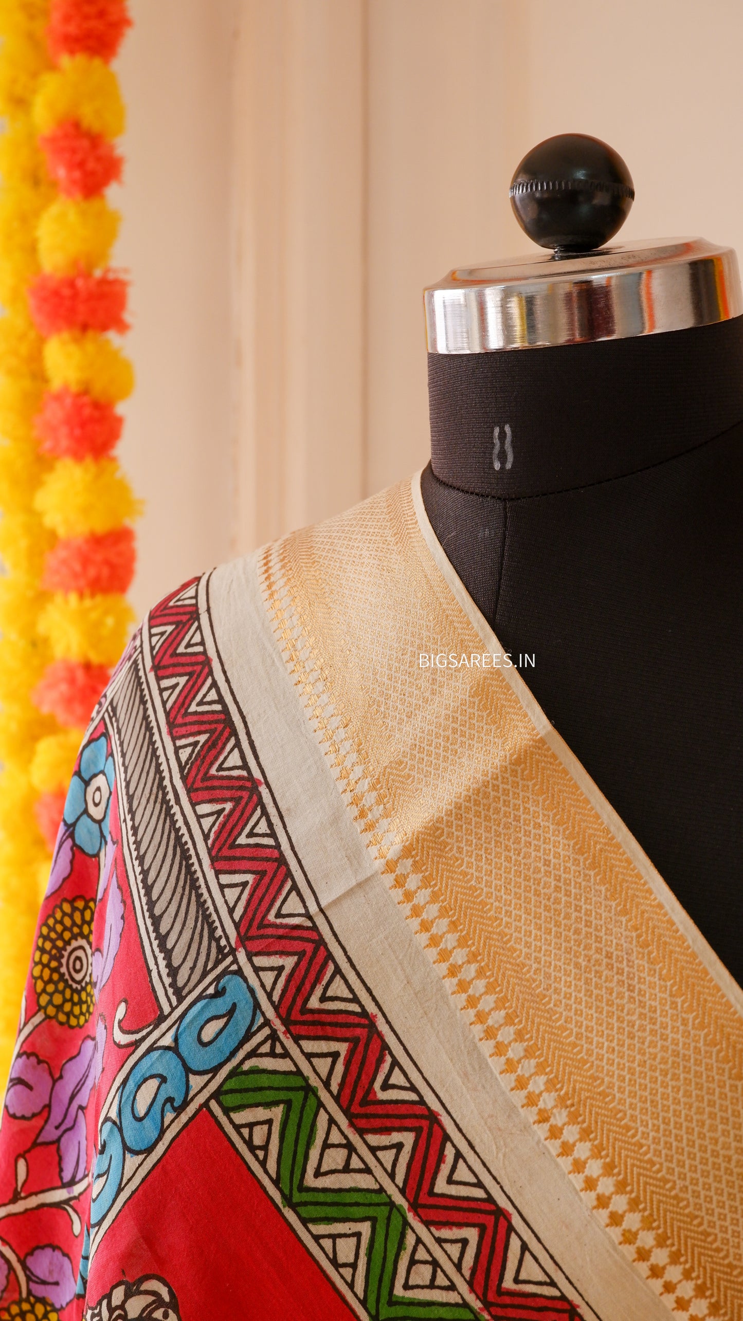 Pen Kalamkari hand painted Banglore Silk Dupatta