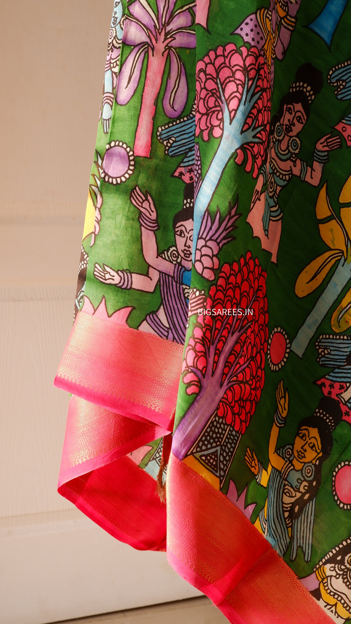 Pen Kalamkari hand painted Banglore Silk Dupatta