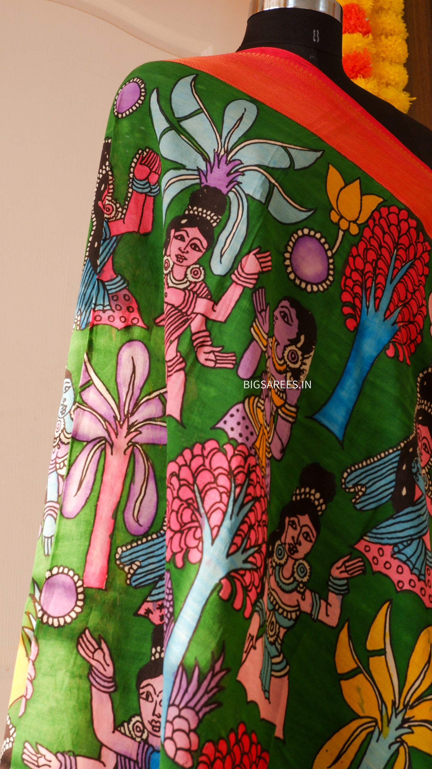 Pen Kalamkari hand painted Banglore Silk Dupatta