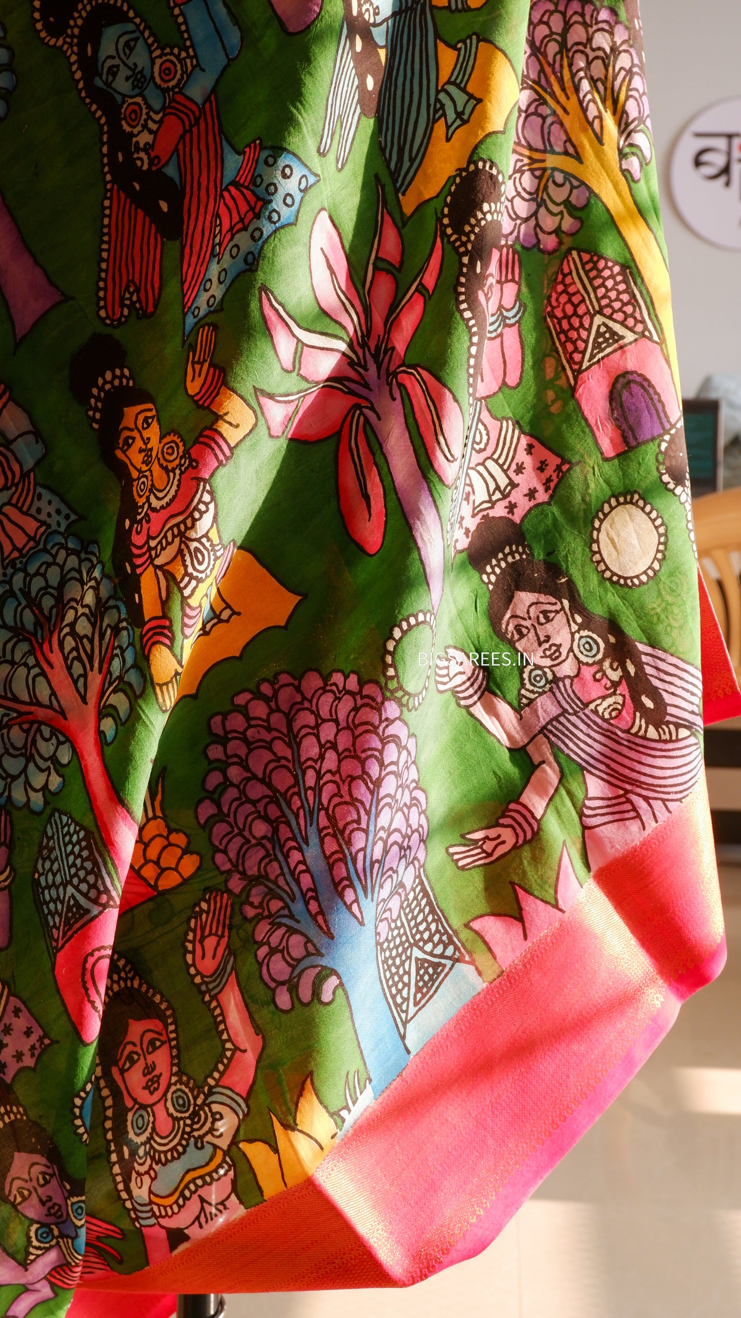 Pen Kalamkari hand painted Banglore Silk Dupatta