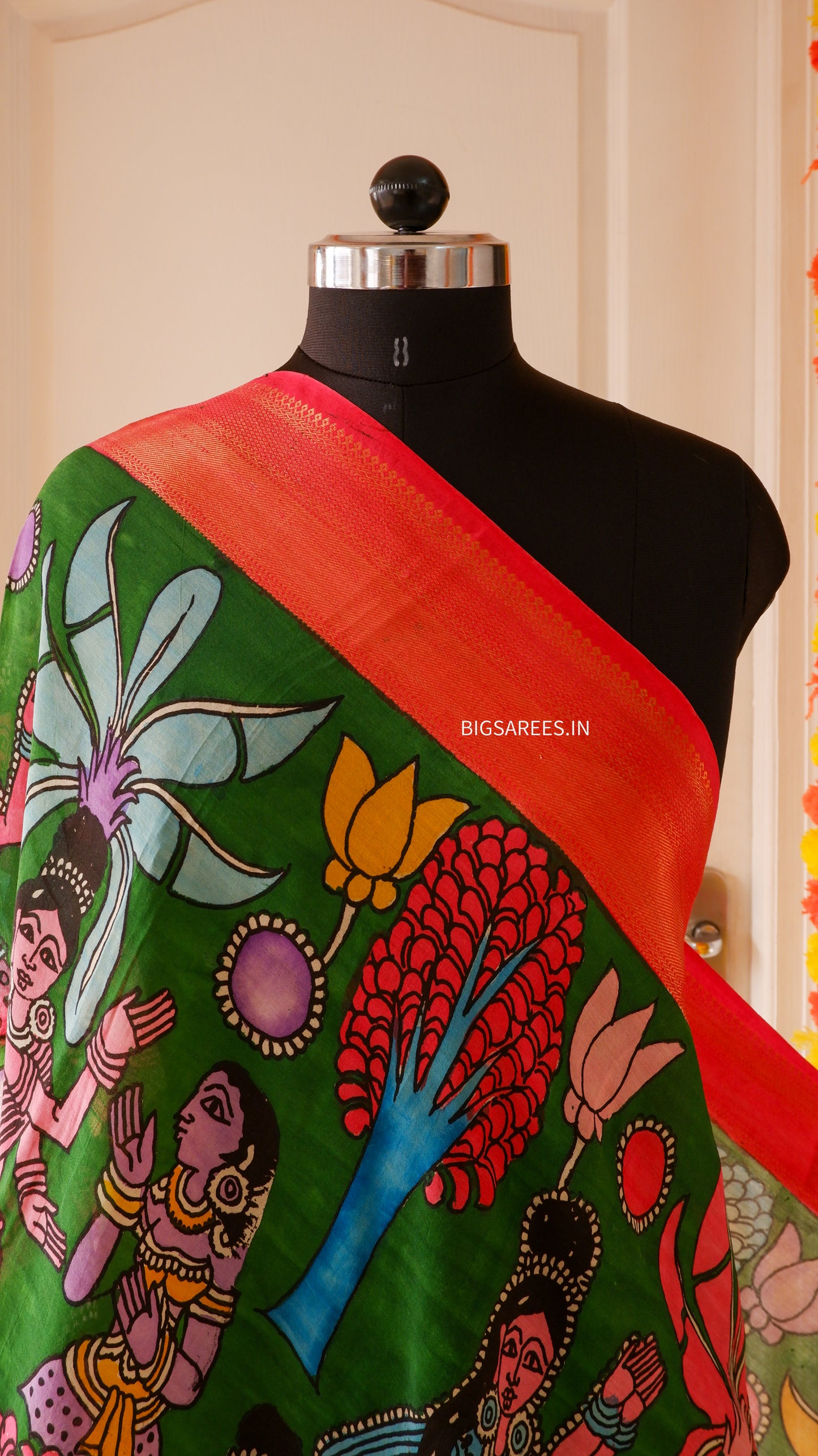 Pen Kalamkari hand painted Banglore Silk Dupatta