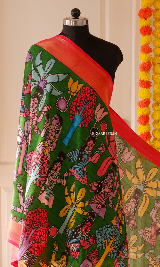 Pen Kalamkari hand painted Banglore Silk Dupatta
