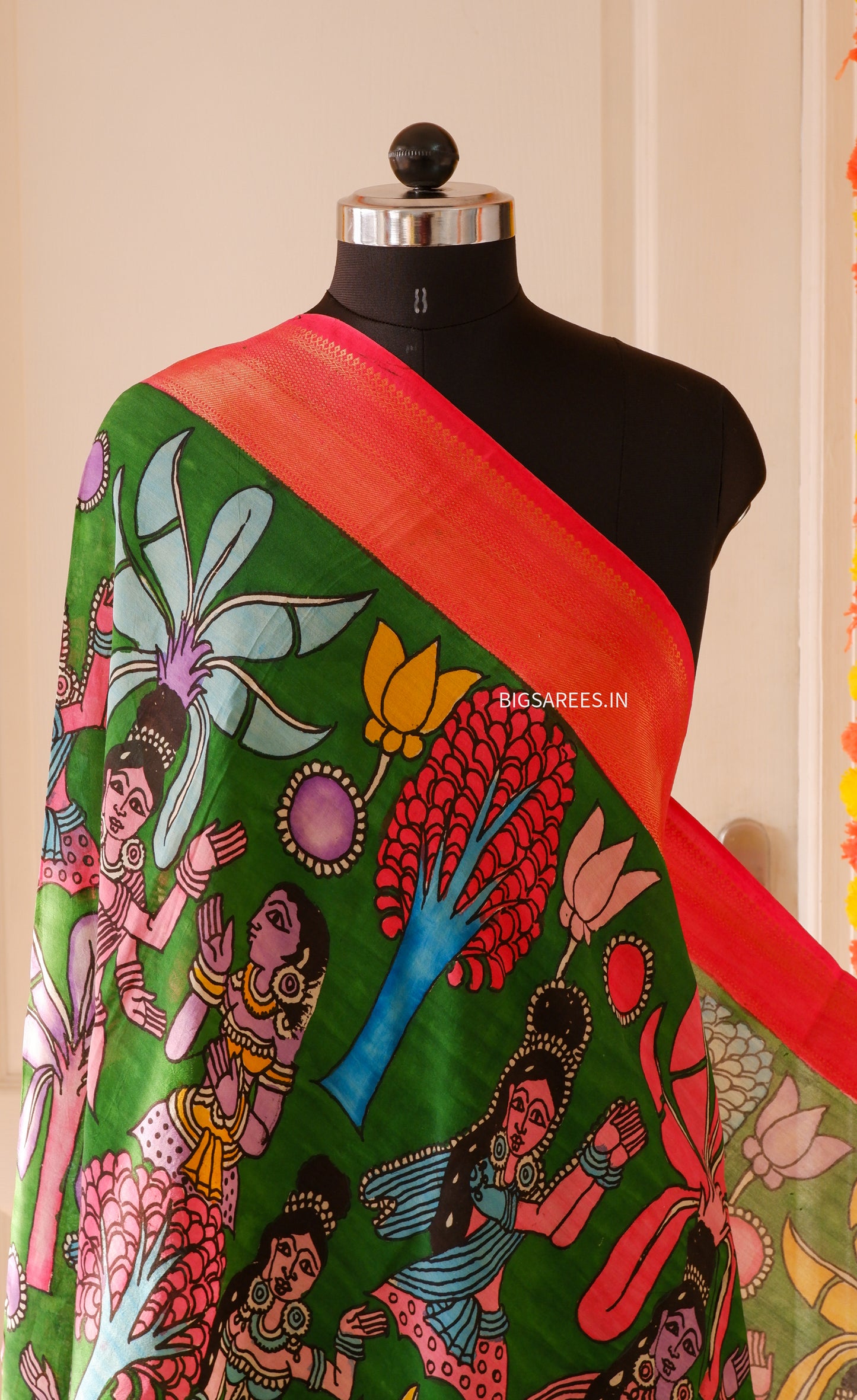 Pen Kalamkari hand painted Banglore Silk Dupatta