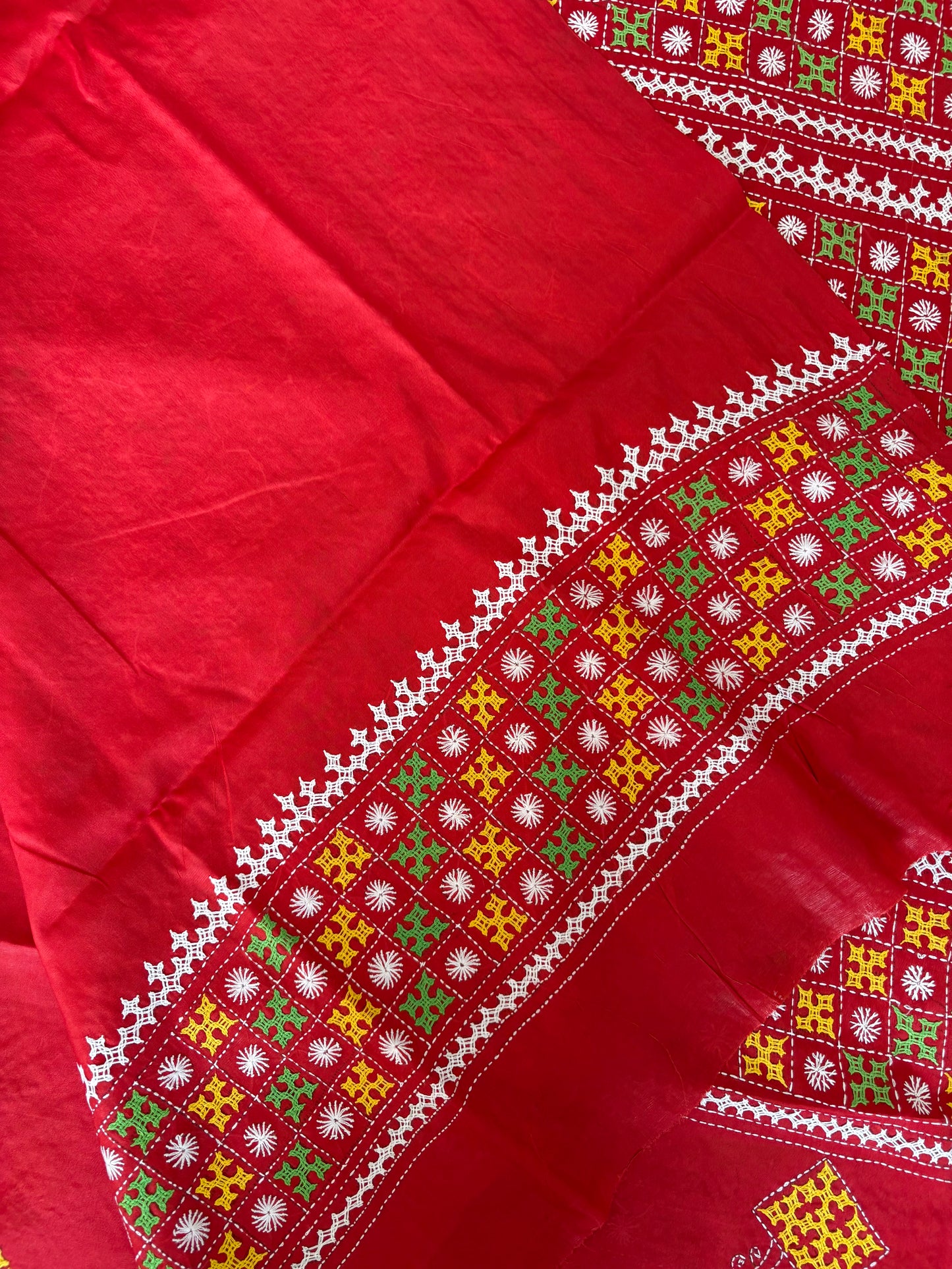 Gujrati Stitch/Kutch Hand Embroidered Art Silk Saree