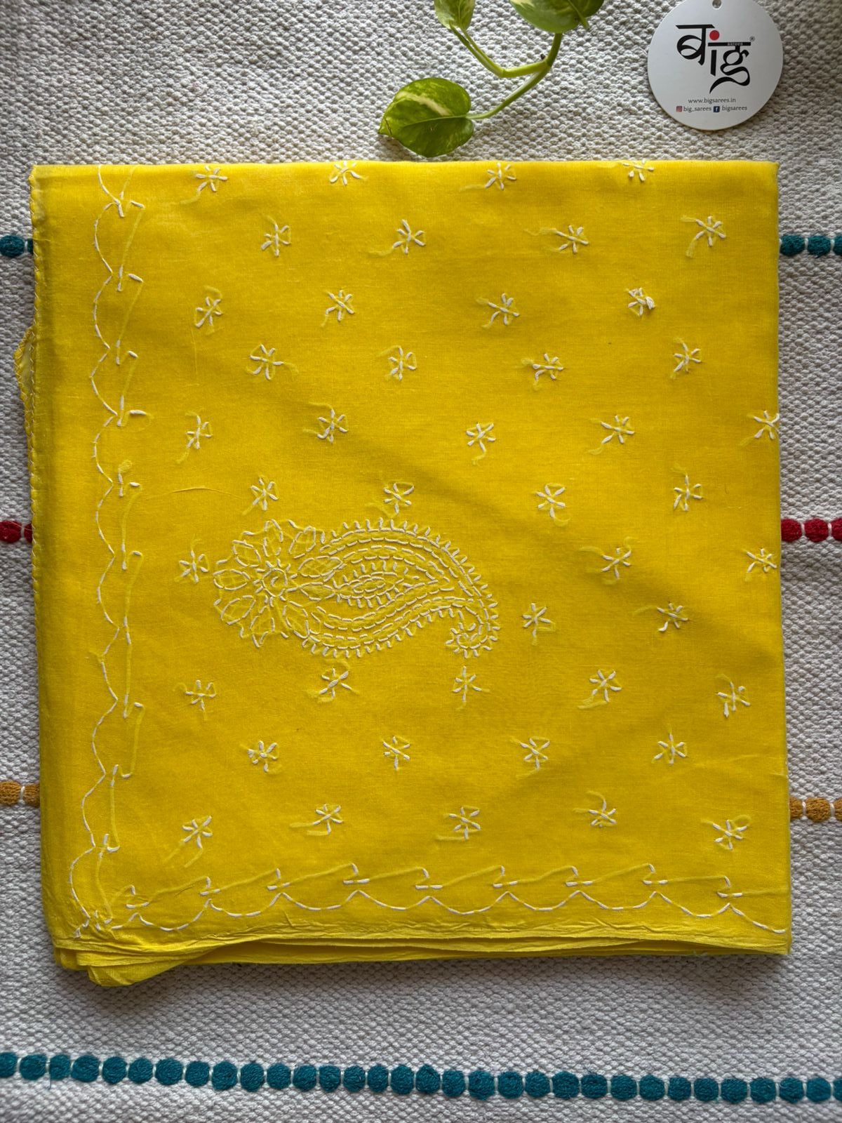 Chikankari Hand-Embroidered Saree | Cotton | Yellow