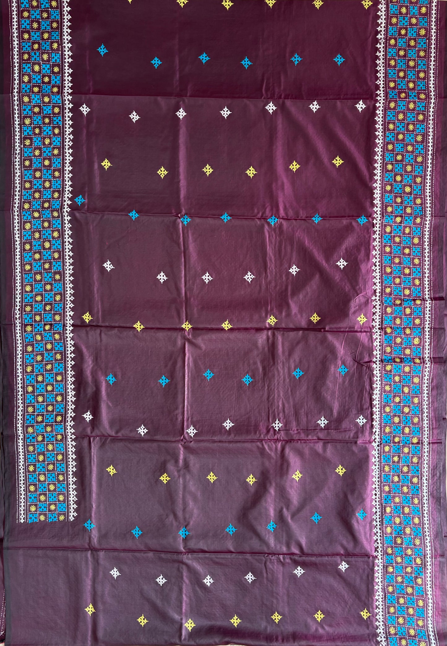 Gujrati Stitch/Kutch Hand Embroidered Art Silk Saree