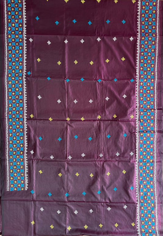 Gujrati Stitch/Kutch Hand Embroidered Art Silk Saree