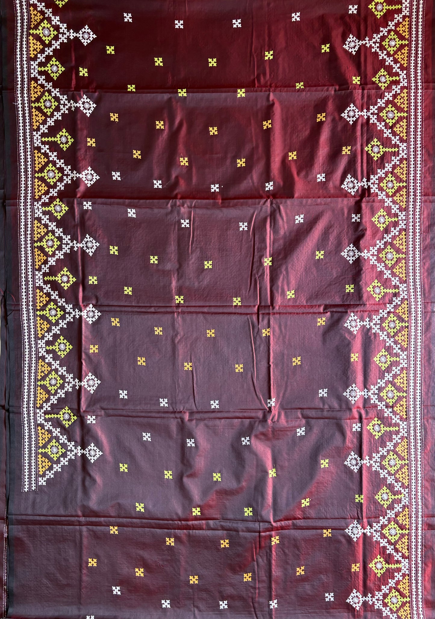 Gujrati Stitch/Kutch Hand Embroidered Art Silk Saree
