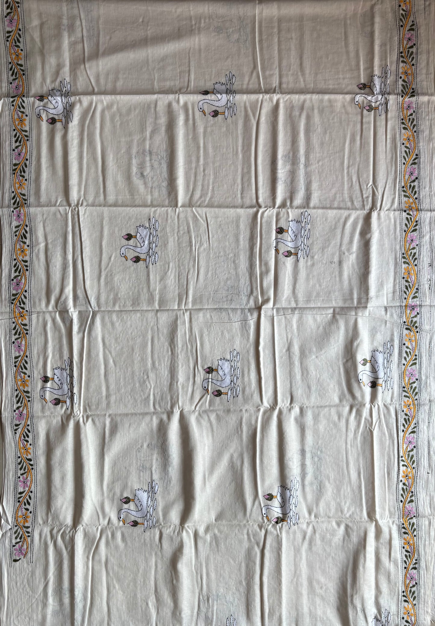 Kantha Khadi Cotton Saree - off white