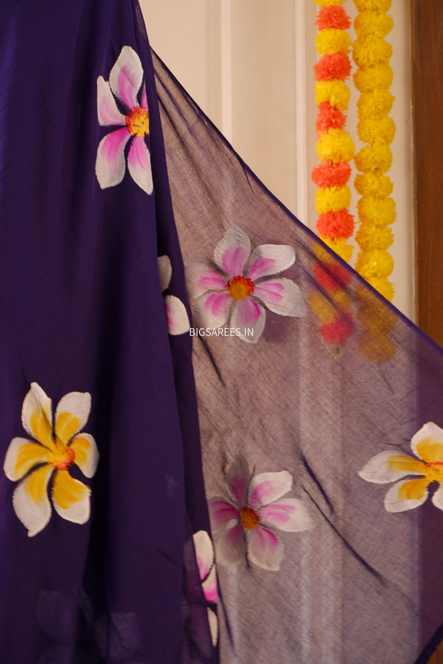 Hand Painted Mul Cotton Saree with Blouse | blue