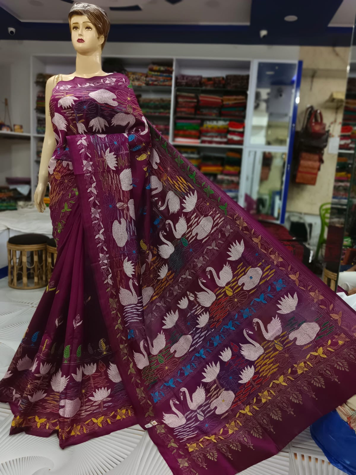 Kantha Hand Embroidary Pure Banglore Silk Saree