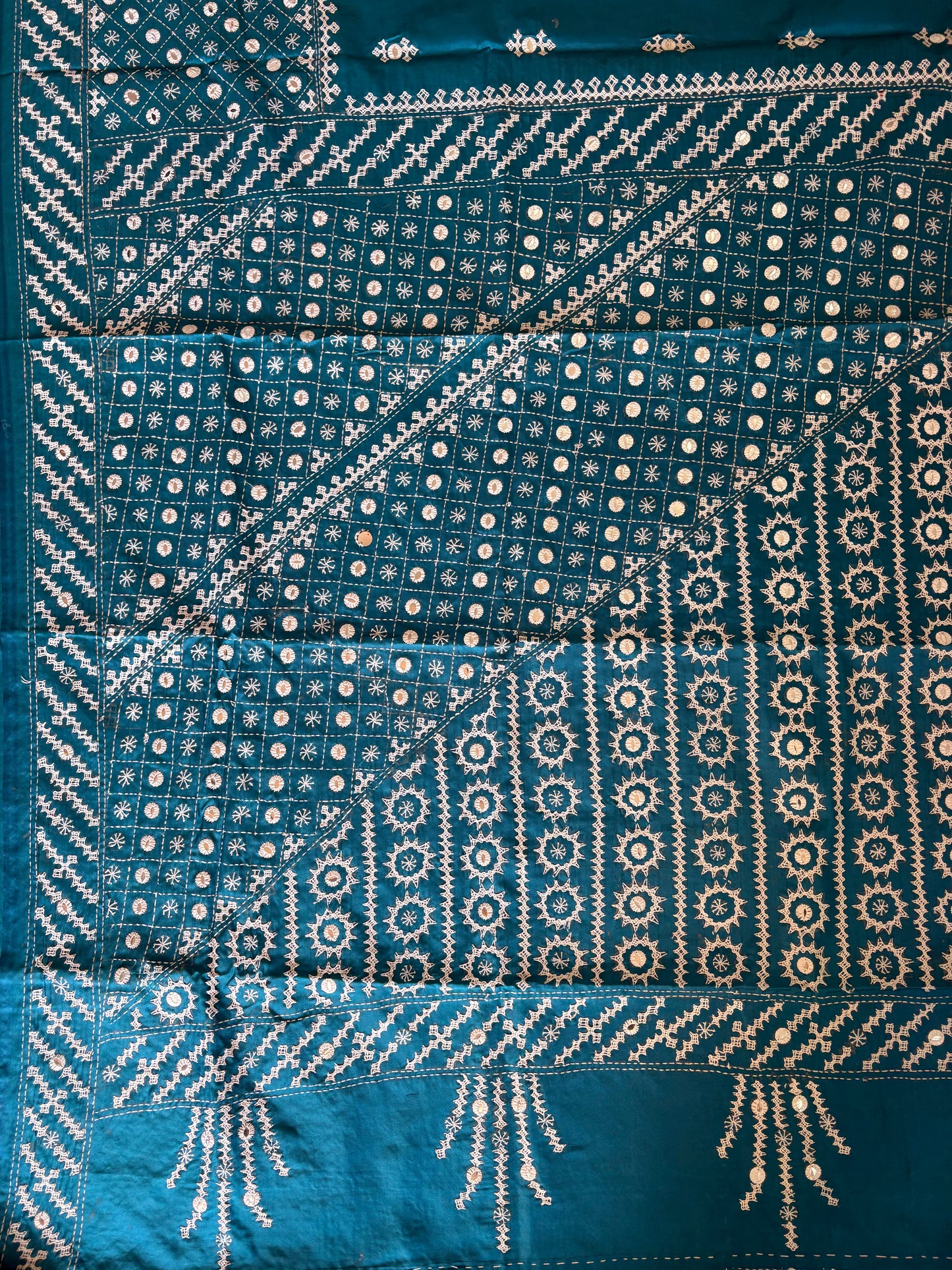 Gujrati Stitch/Kutch Hand Embroidered Art Silk Saree