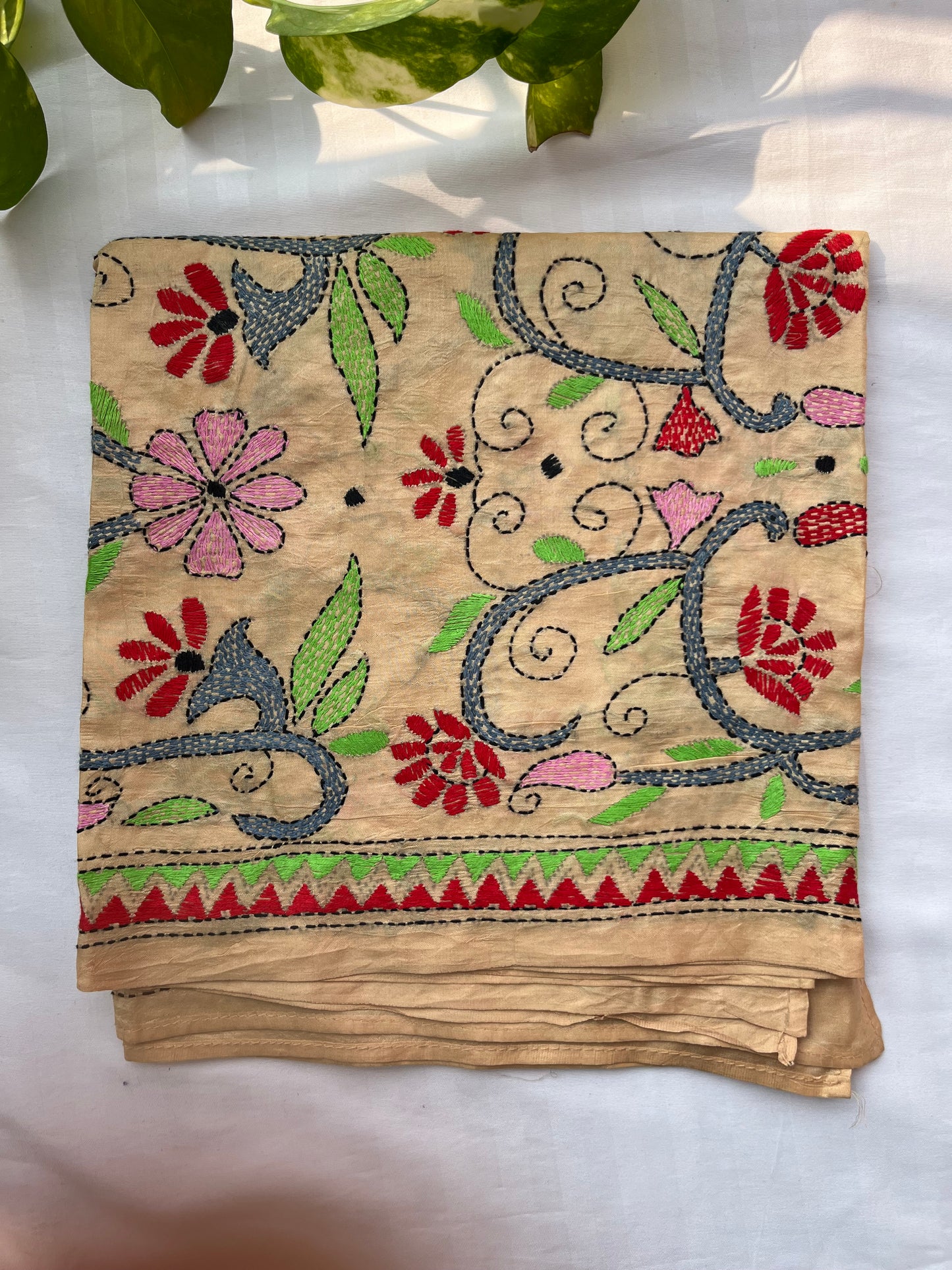 Kantha Pure Silk Stole 22"