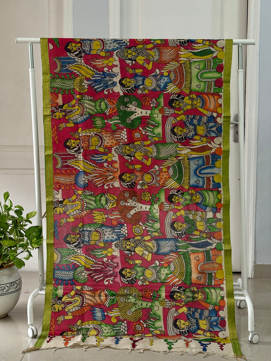 Pen Kalamkari hand painted Banglore Silk Dupatta