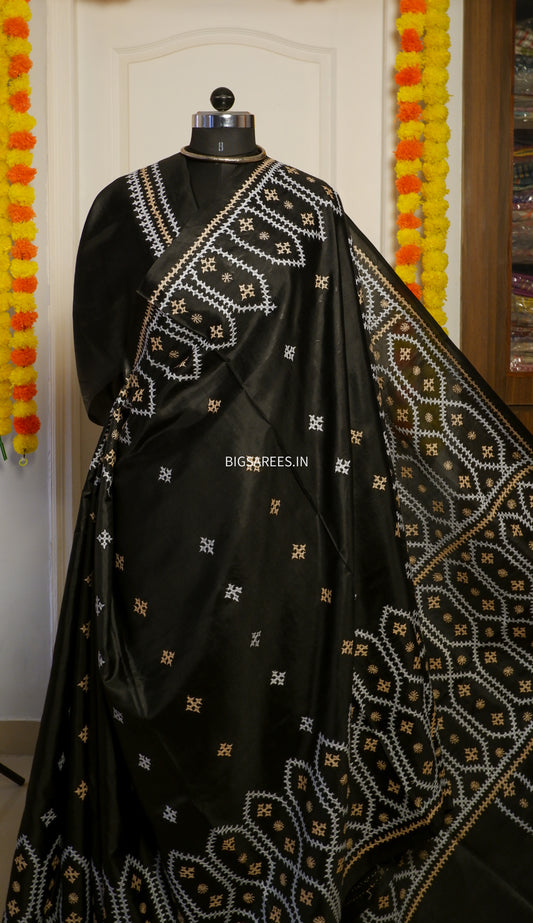 Kutch Hand Embroidered Pure Banglore Silk Saree