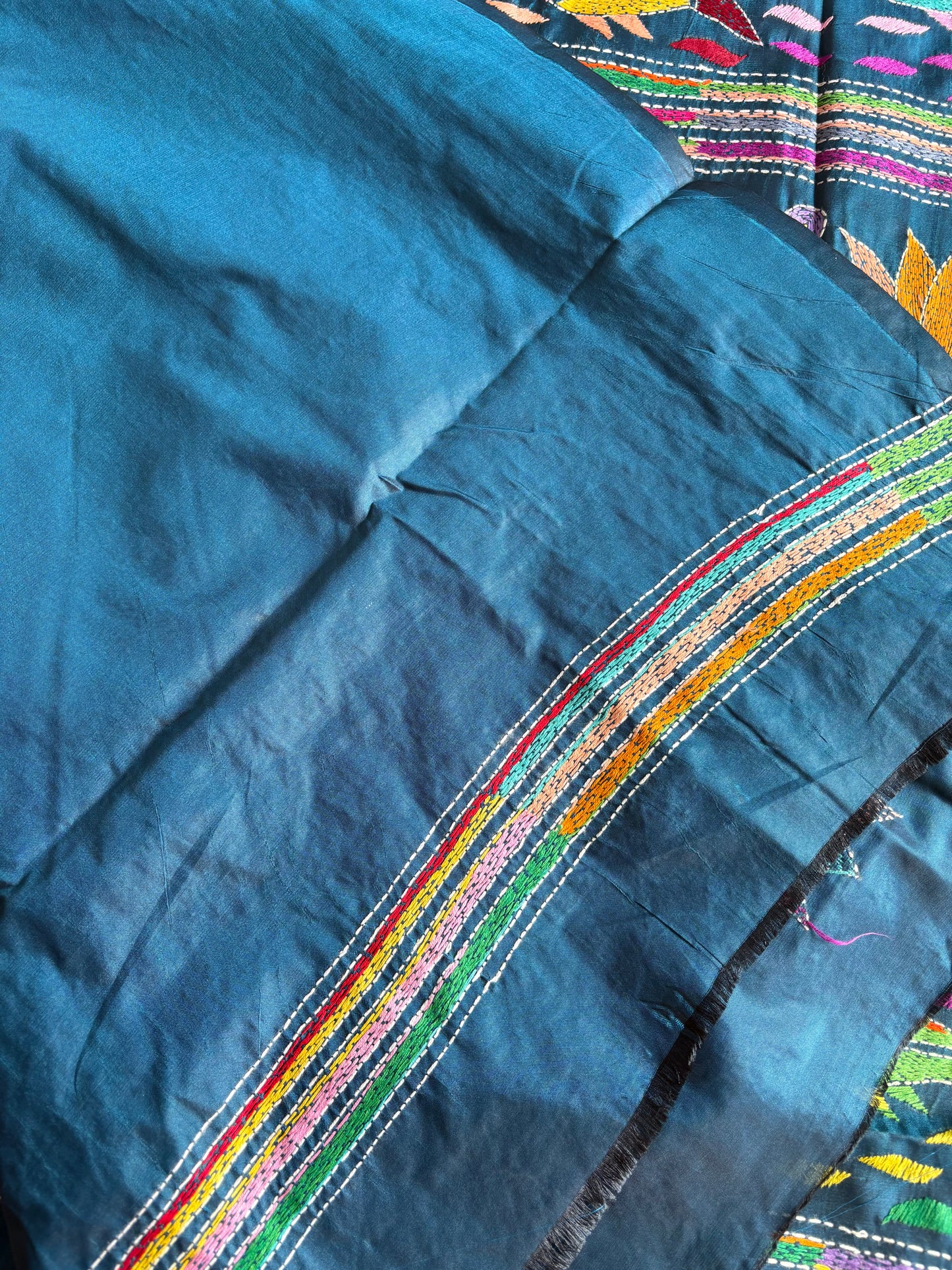 Kantha Stitch Saree on Hand Art Silk