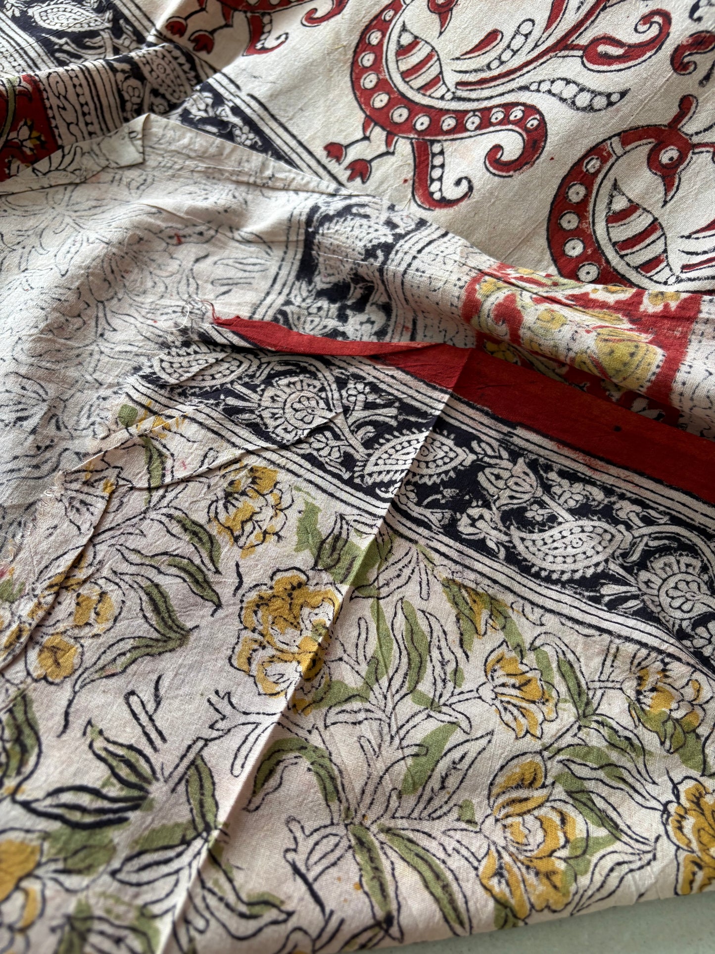 Kalamkari printed malmal cotton Saree with blouse