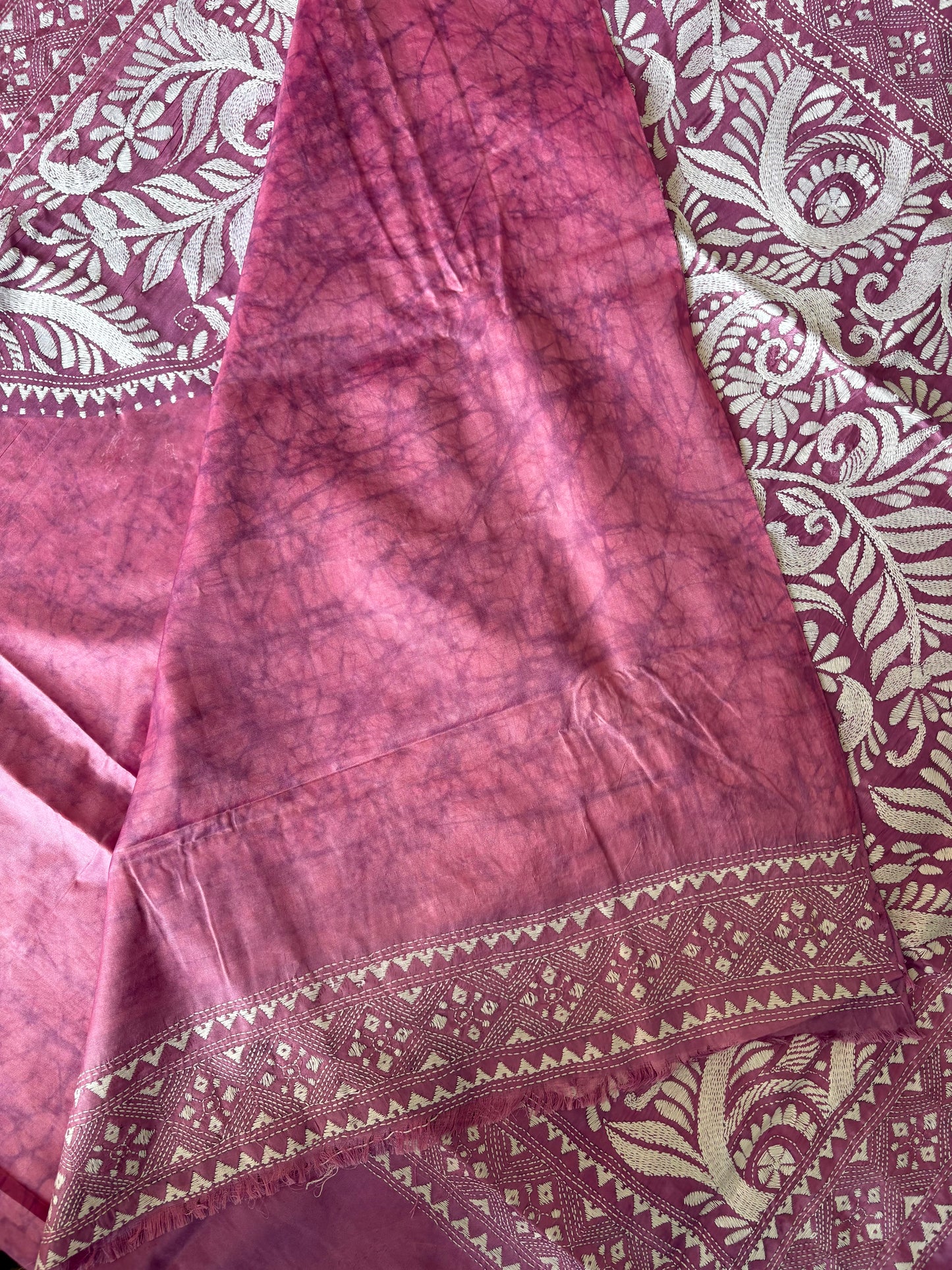 Kantha - Stitch Hand Embroidered Saree| Blended Bangalore Silk / Art Silk