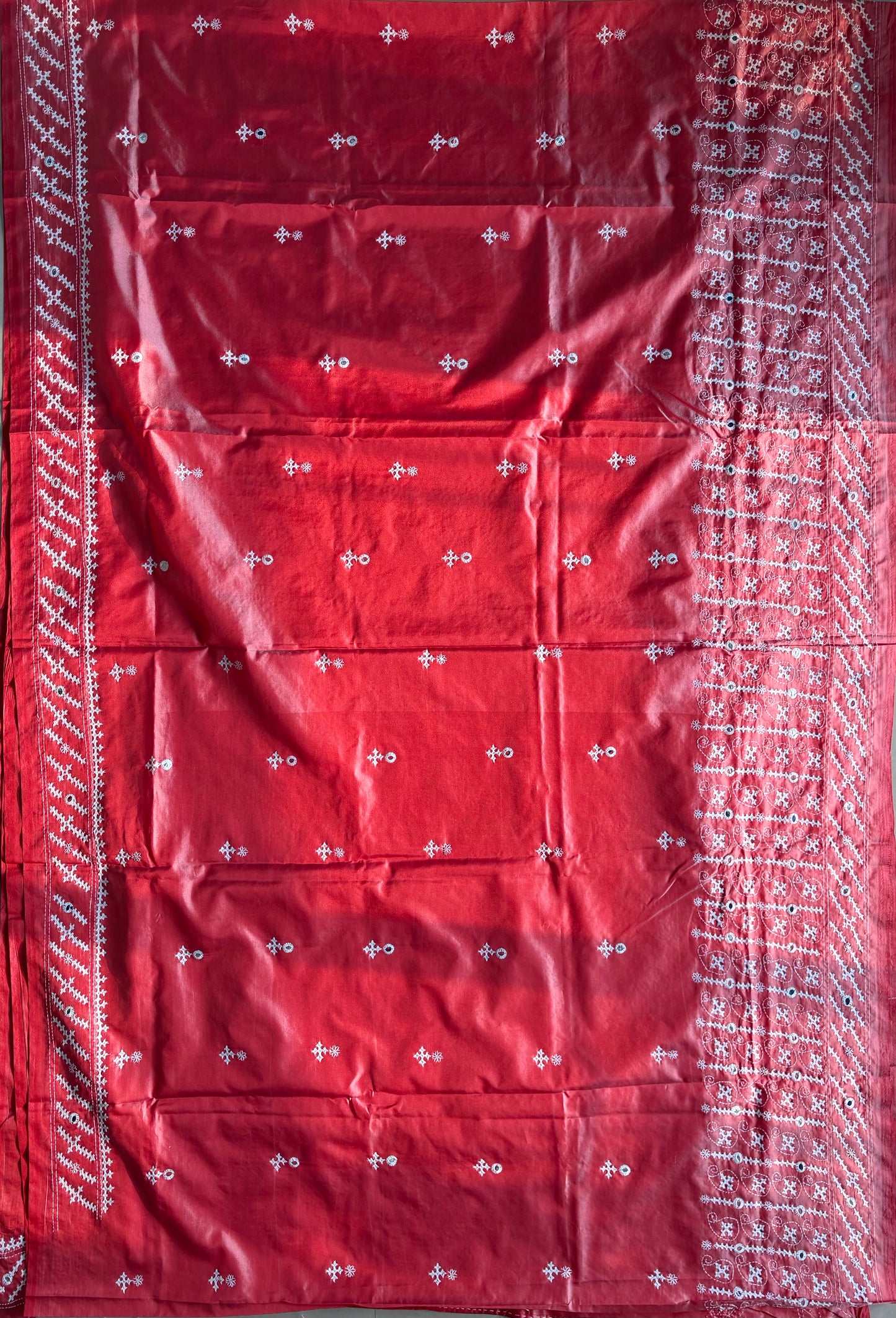 Gujrati Stitch/Kutch Hand Embroidered Art Silk Saree