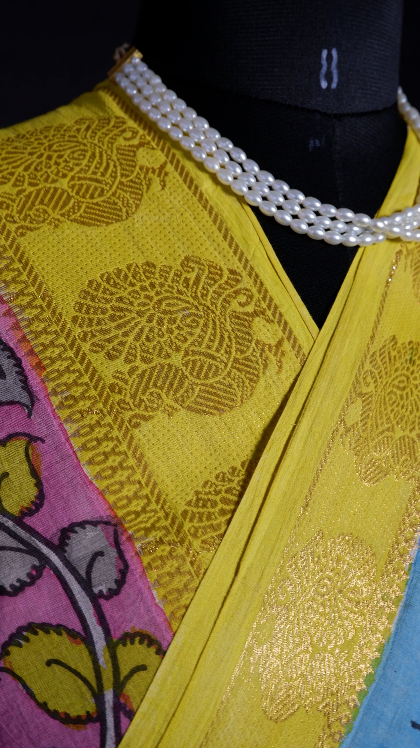 Pen Kalamkari hand painted pure cotton Saree with blouse