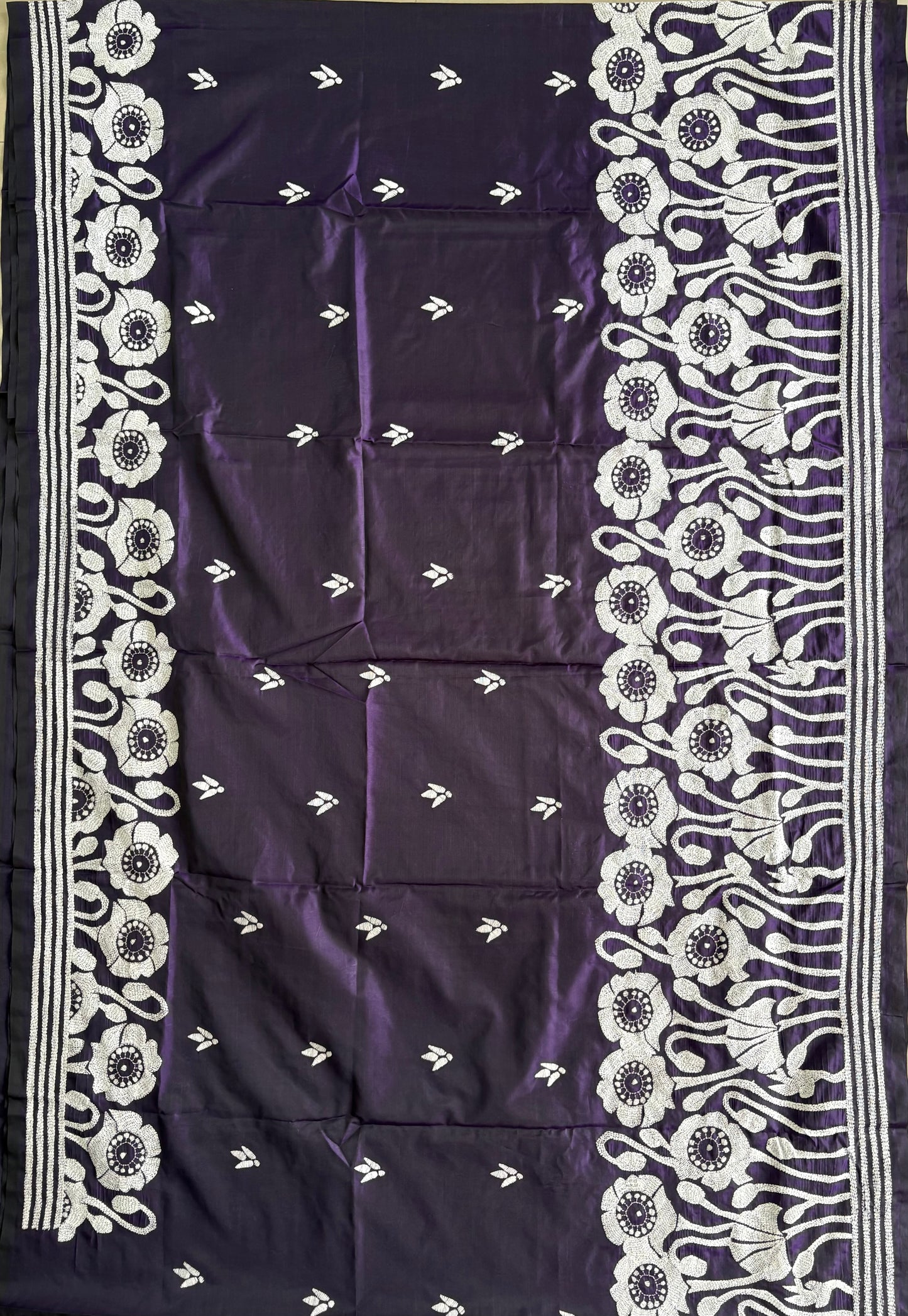 Kantha Stitch Hand Work Embroidered Art Silk Saree With Blouse