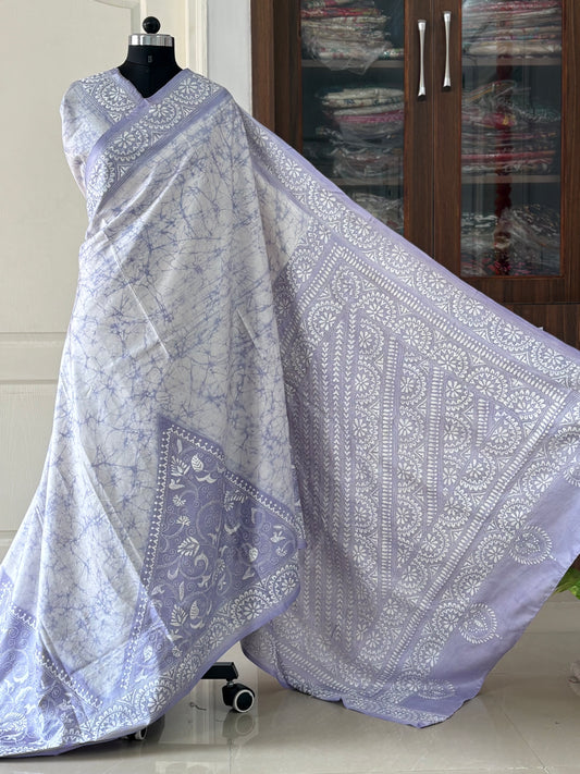 Kantha Stitch Hand Embroidered Art Silk Saree With Blouse