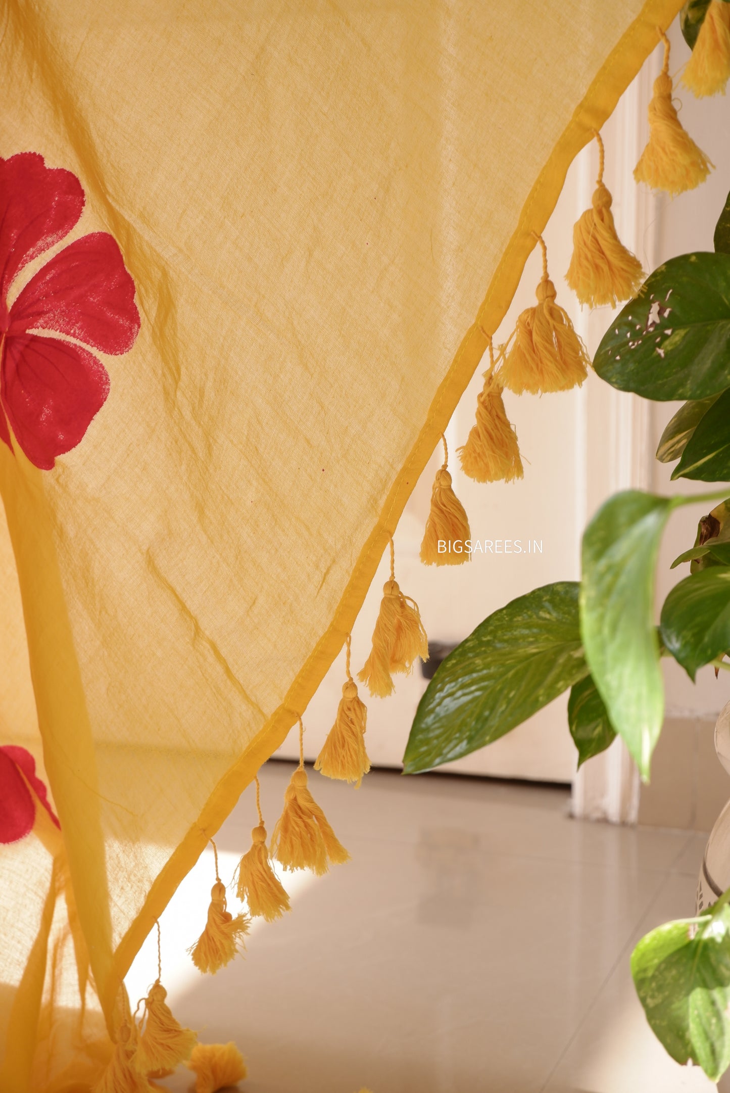 Hand Painted Mul Cotton Saree with Blouse | Yellow