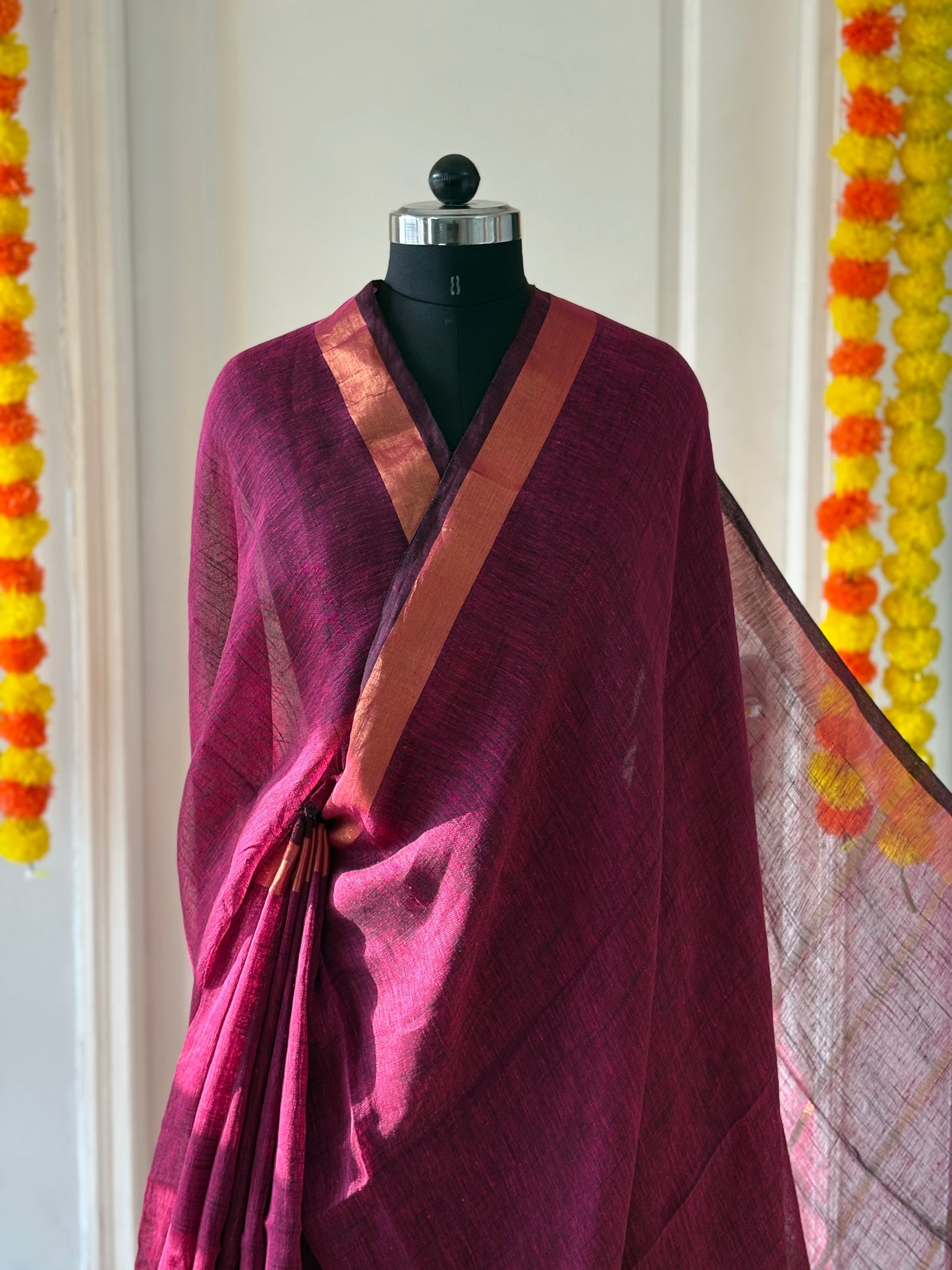 Linen By Linen Saree With Blouse -purple