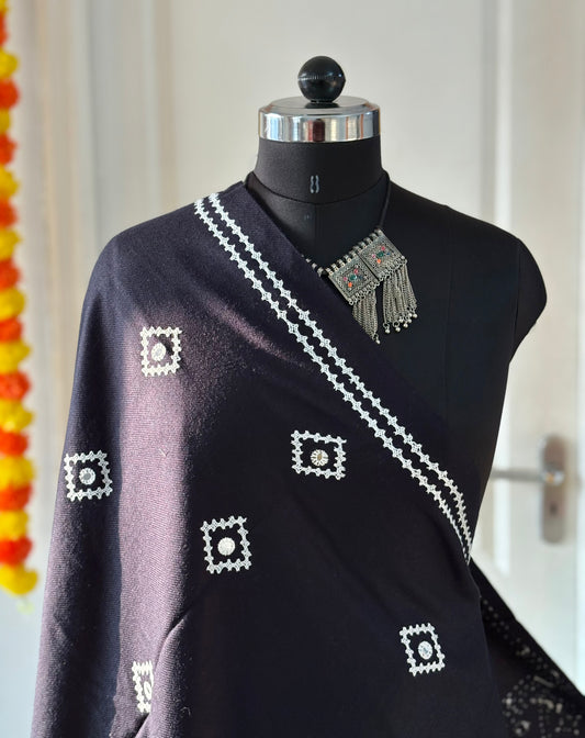 Gujrati Stitch Hand Embroidered Woollen Warm Shawl