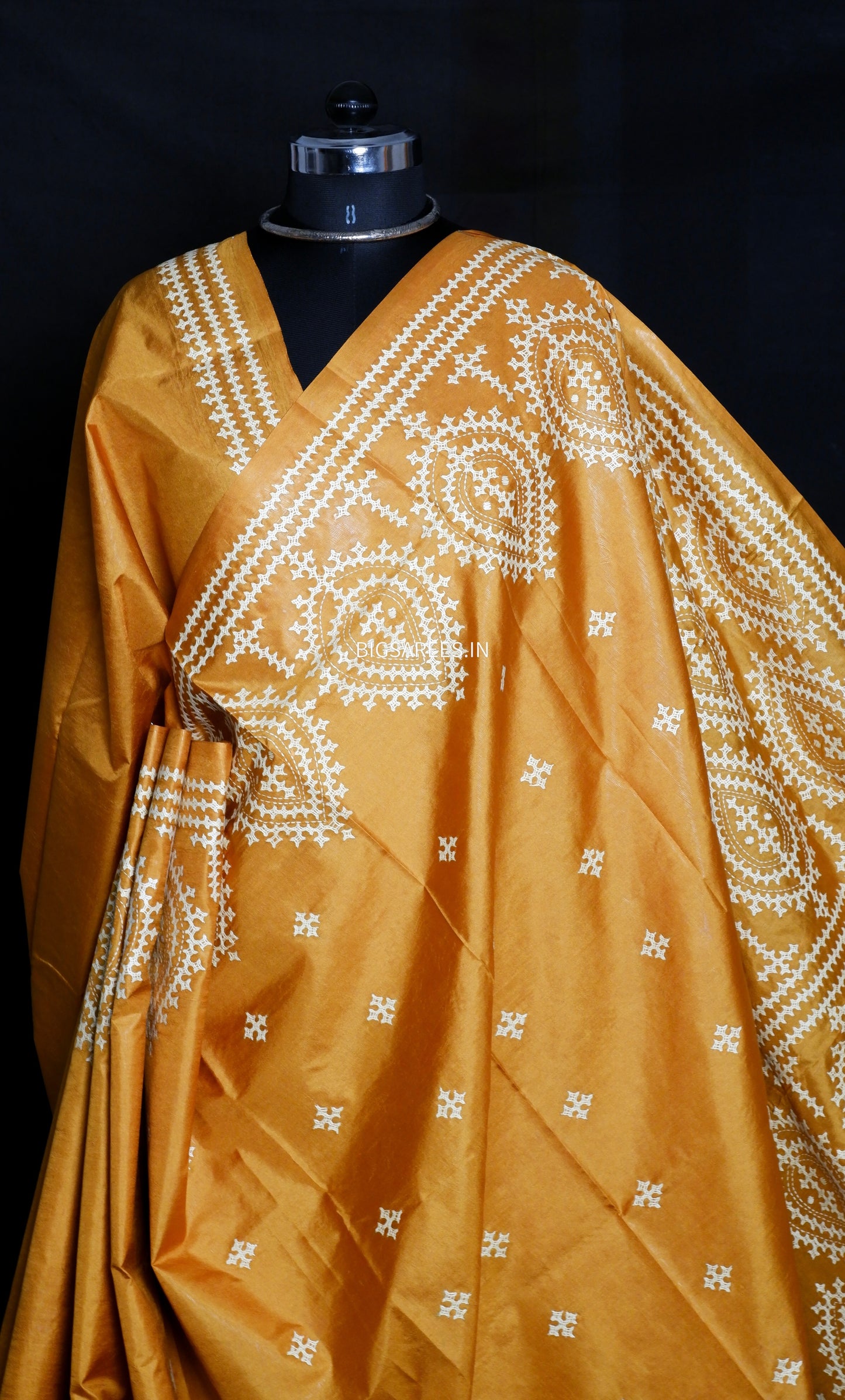 Kutch Hand Embroidered Pure Banglore Silk Saree