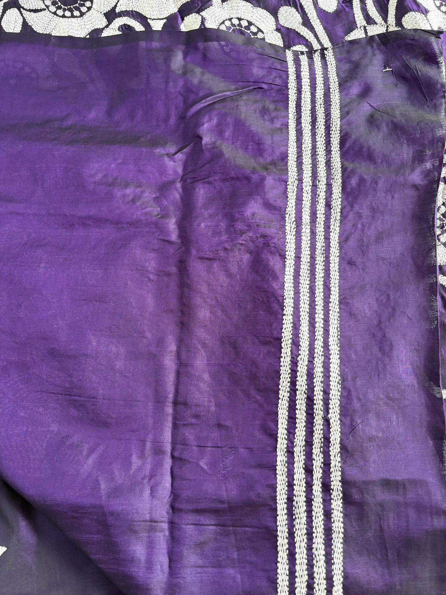 Kantha Stitch Hand Work Embroidered Art Silk Saree With Blouse