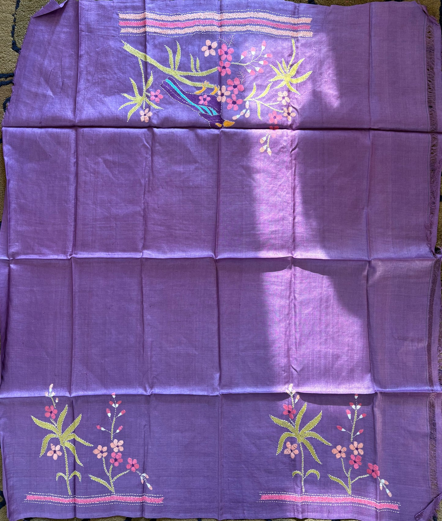 Kantha Stitch Pure Silk Blouse Piece