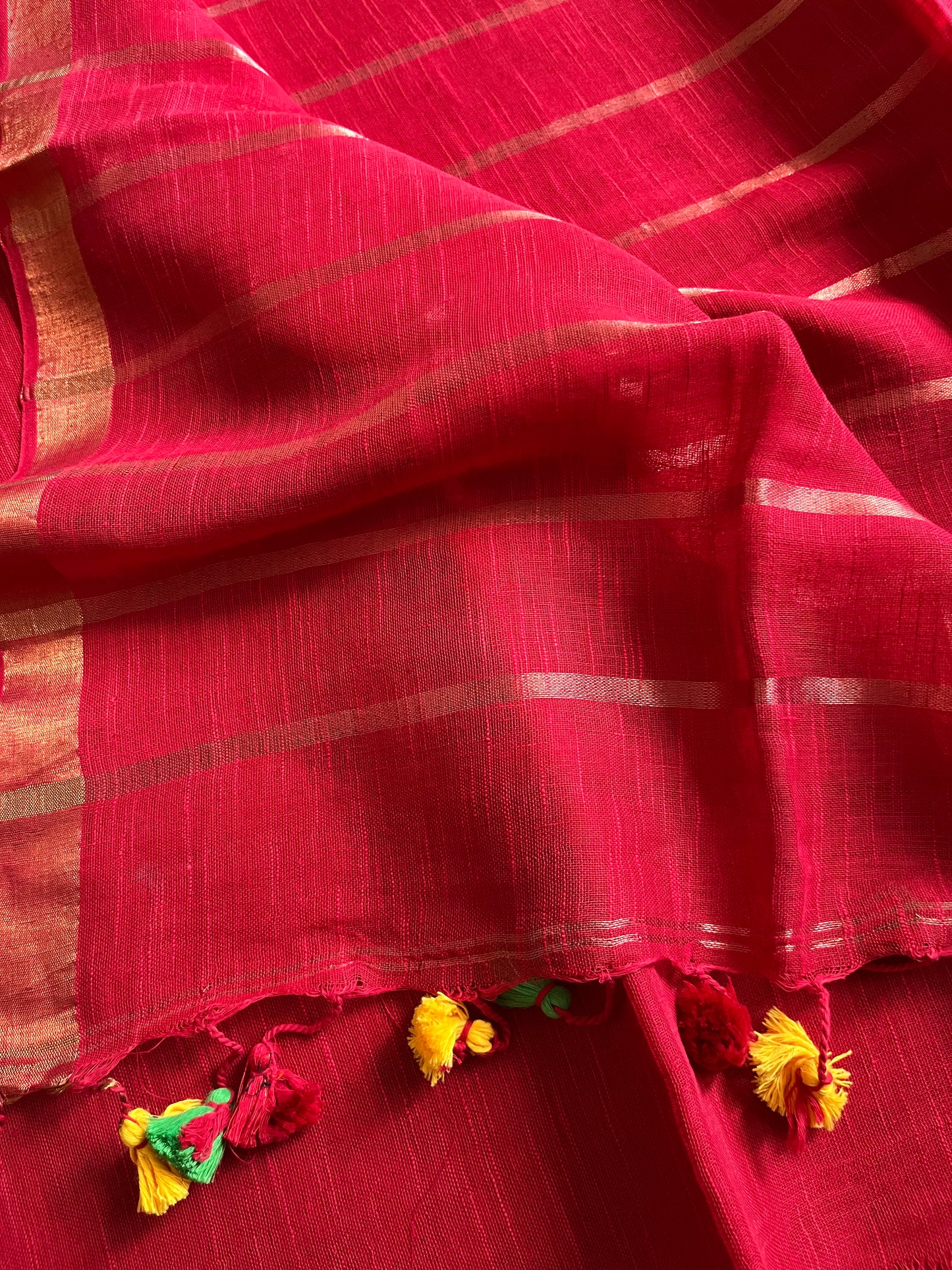 Red Linen By Linen Saree With Blouse