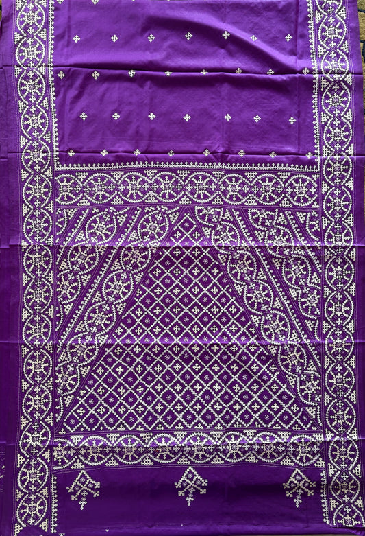 Gujrati Stitch/Kutch Hand Embroidered Art Silk Saree