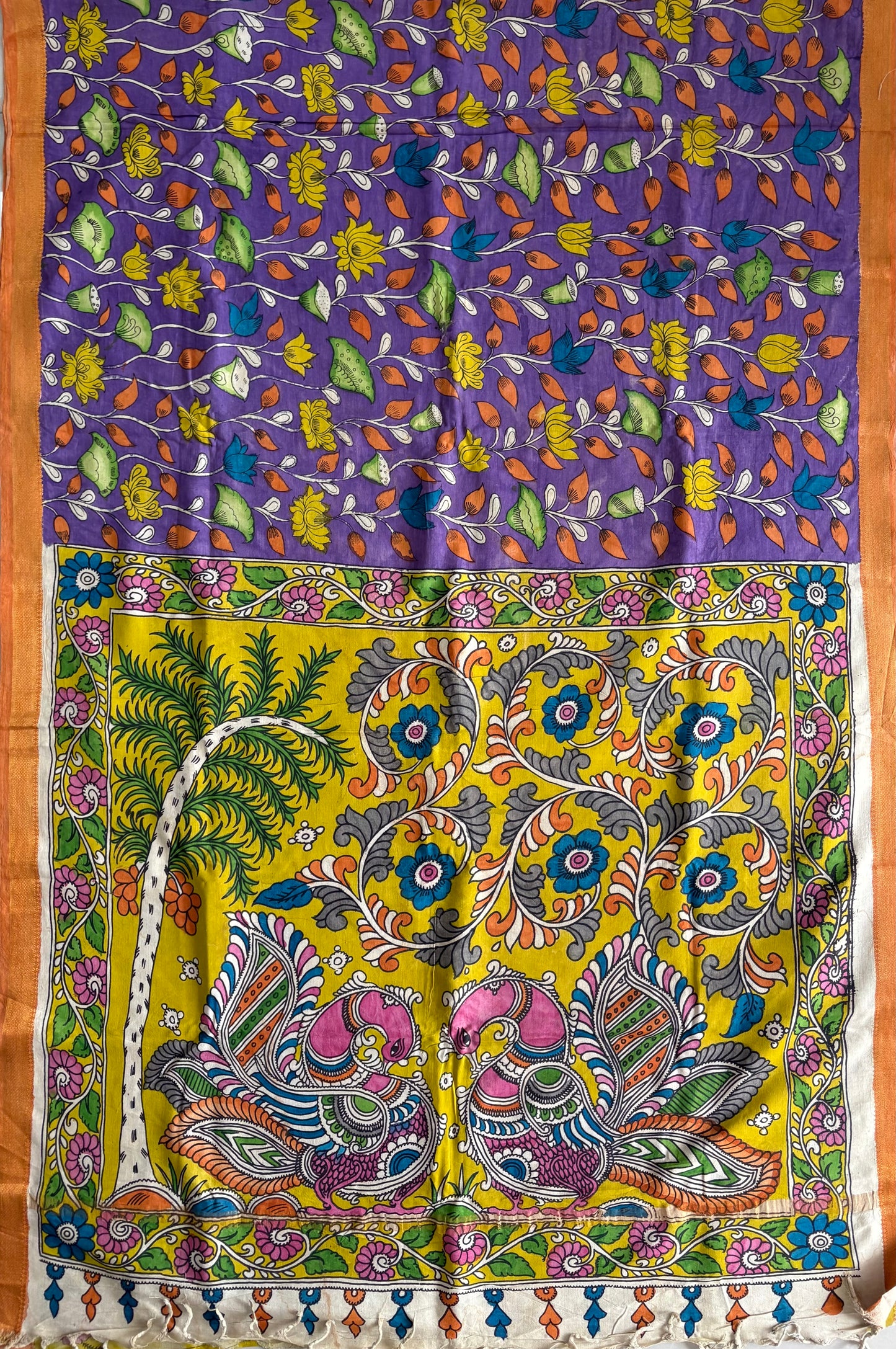 Pen Kalamkari hand painted pure cotton Saree with blouse