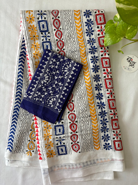 Kantha Hand Embroidered Pure Cotton Saree