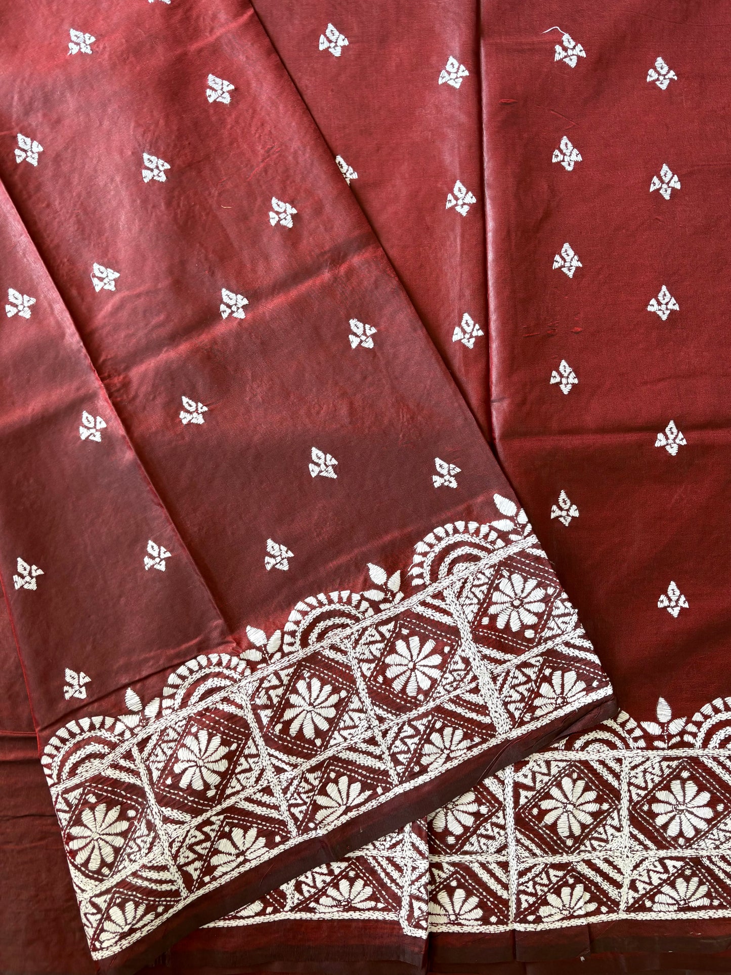 Hand embroidered Kantha stitch Saree in Art silk