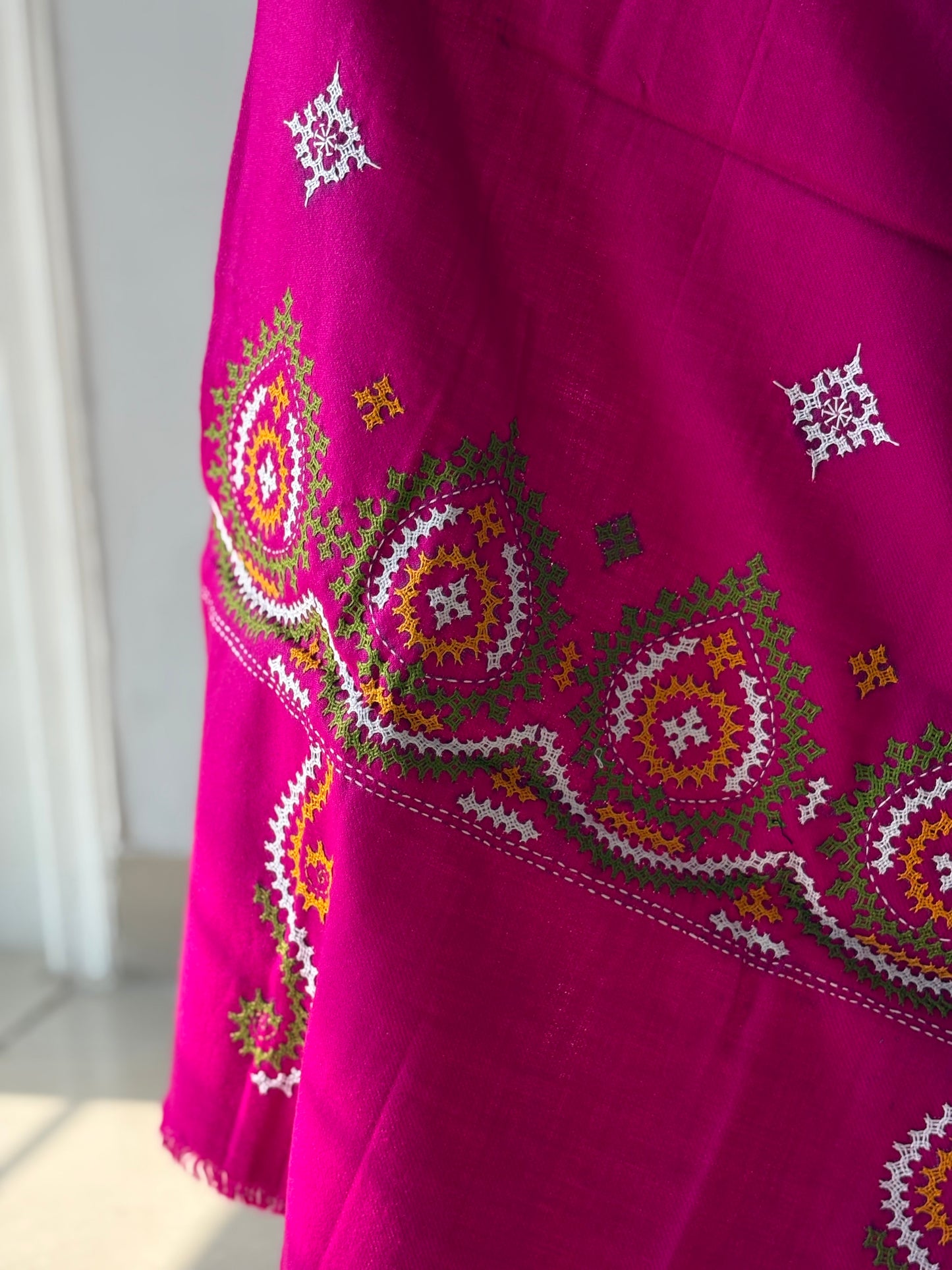Gujrati Stitch Hand Embroidered Woollen Warm Shawl