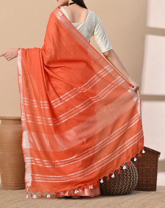 Cotton Linen Saree With running Blouse
