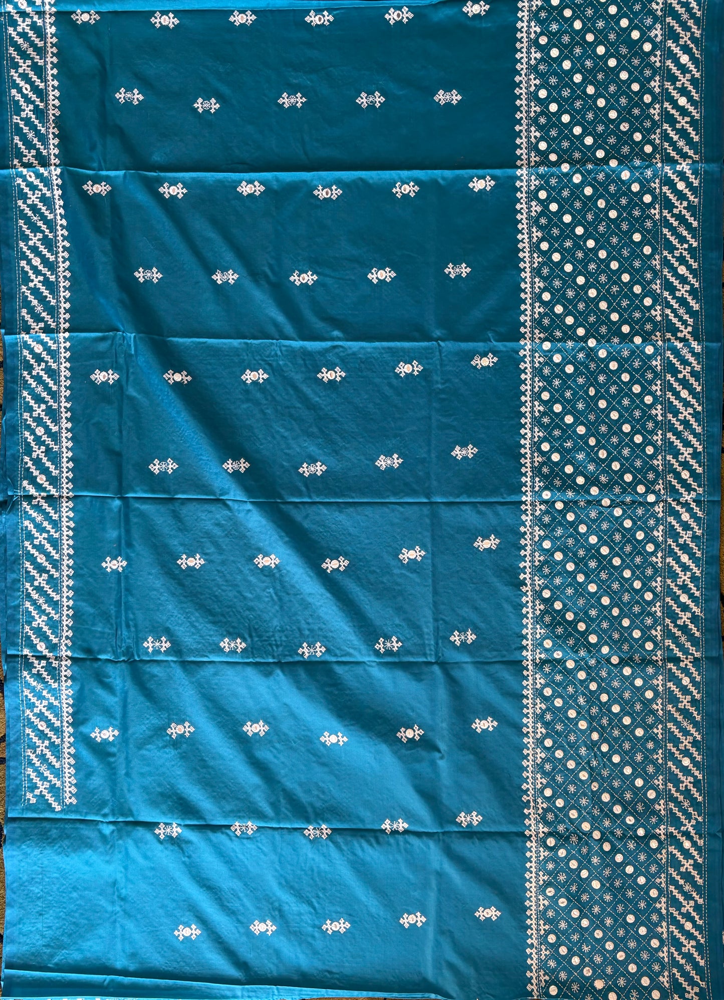 Gujrati Stitch/Kutch Hand Embroidered Art Silk Saree