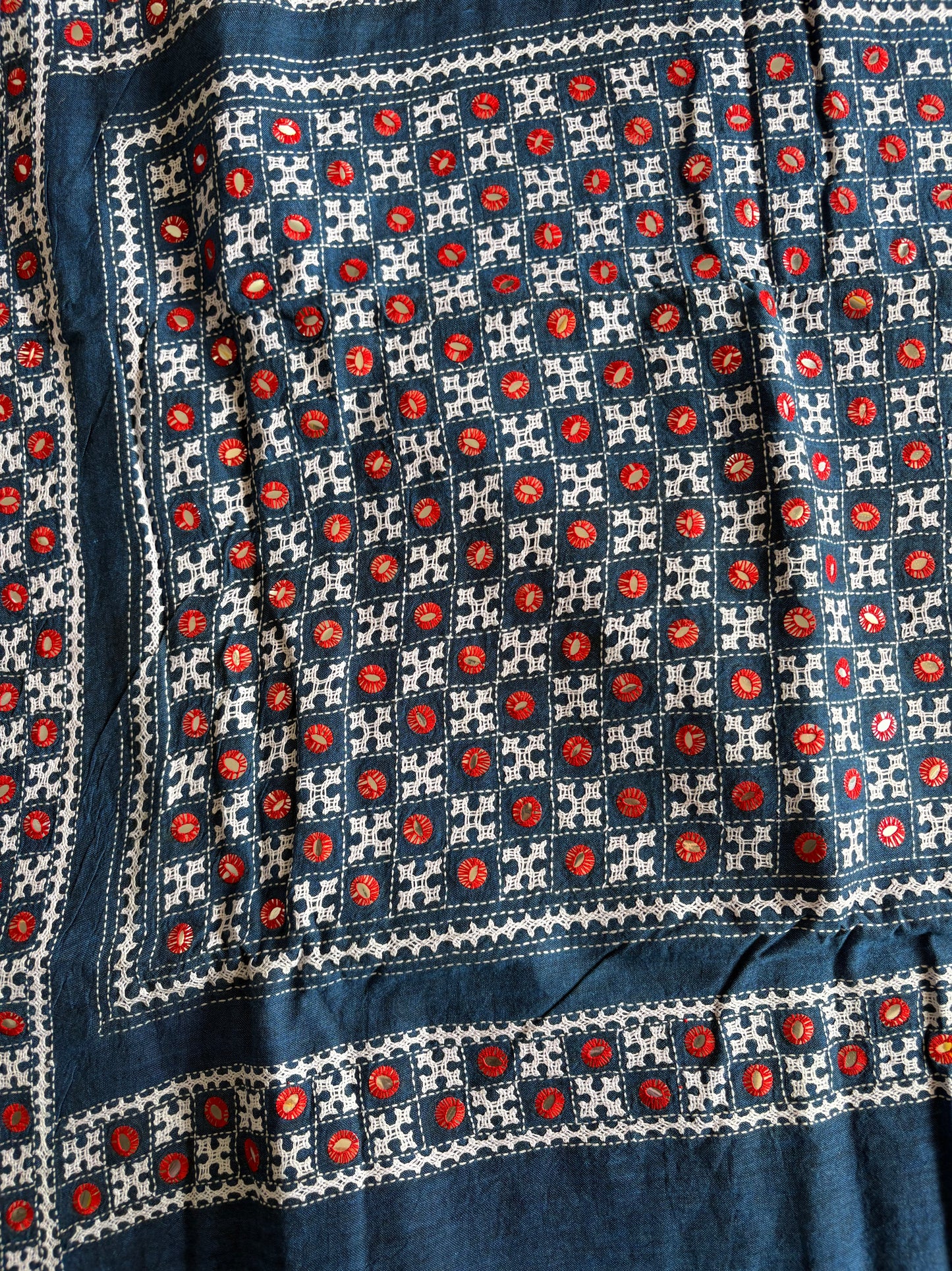 Gujrati Stitch/Kutch Hand Embroidered pure Cotton Saree