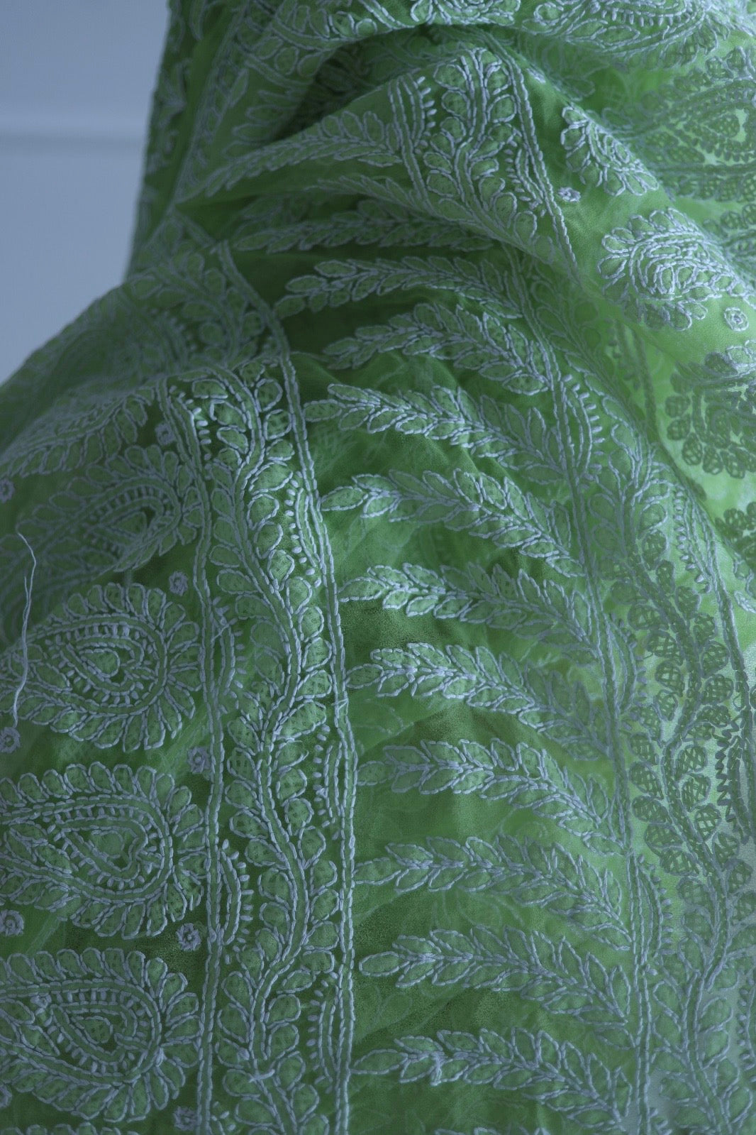 Light Green Georgette Chikankari Work Hand Embroidered Saree