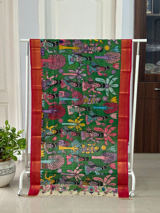 Pen Kalamkari hand painted Banglore Silk Dupatta