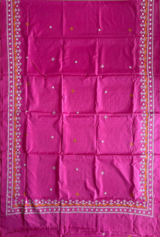 Gujrati Stitch/Kutch Hand Embroidered Art Silk Saree