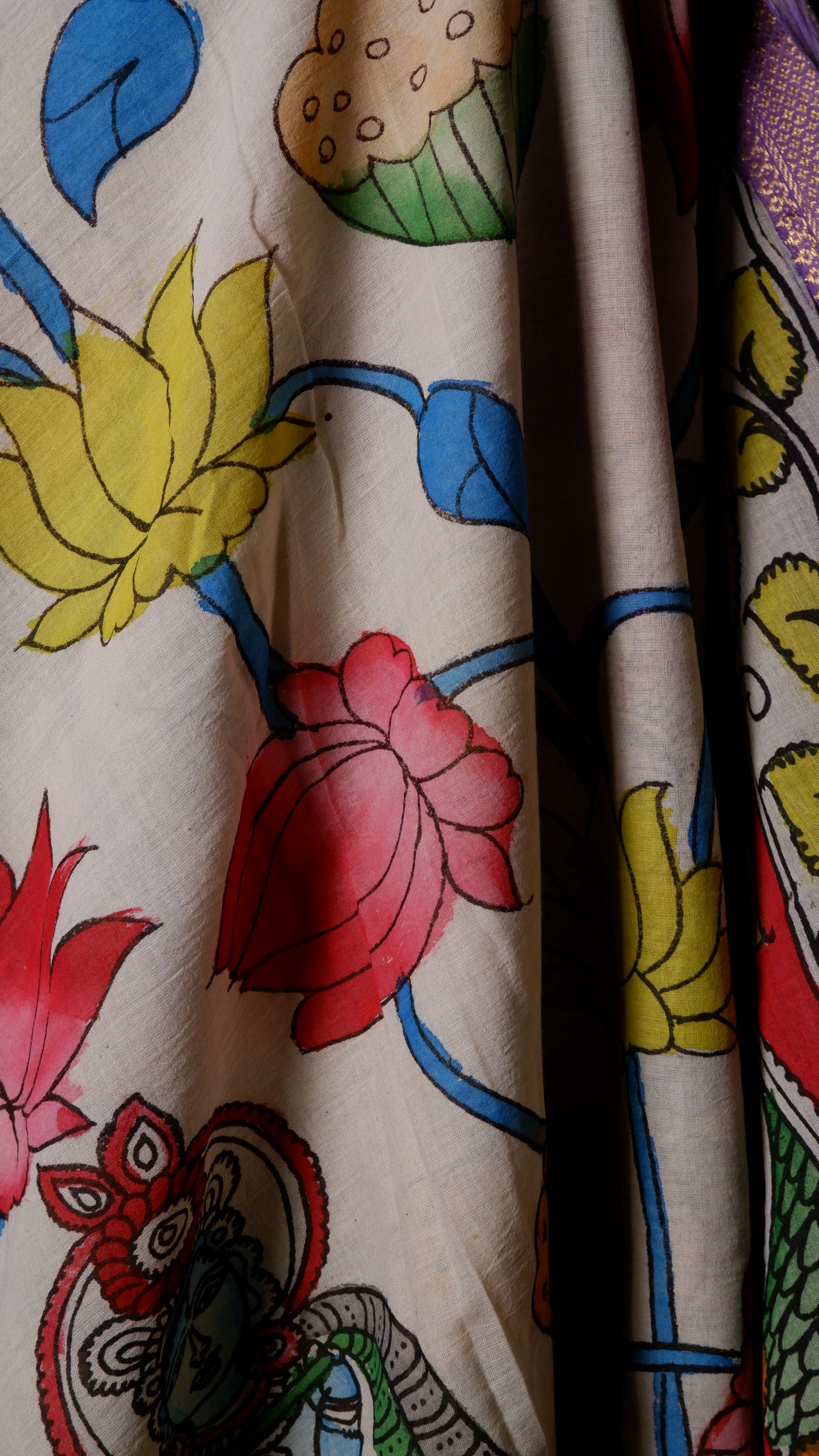 Pen Kalamkari hand painted pure cotton Saree with blouse