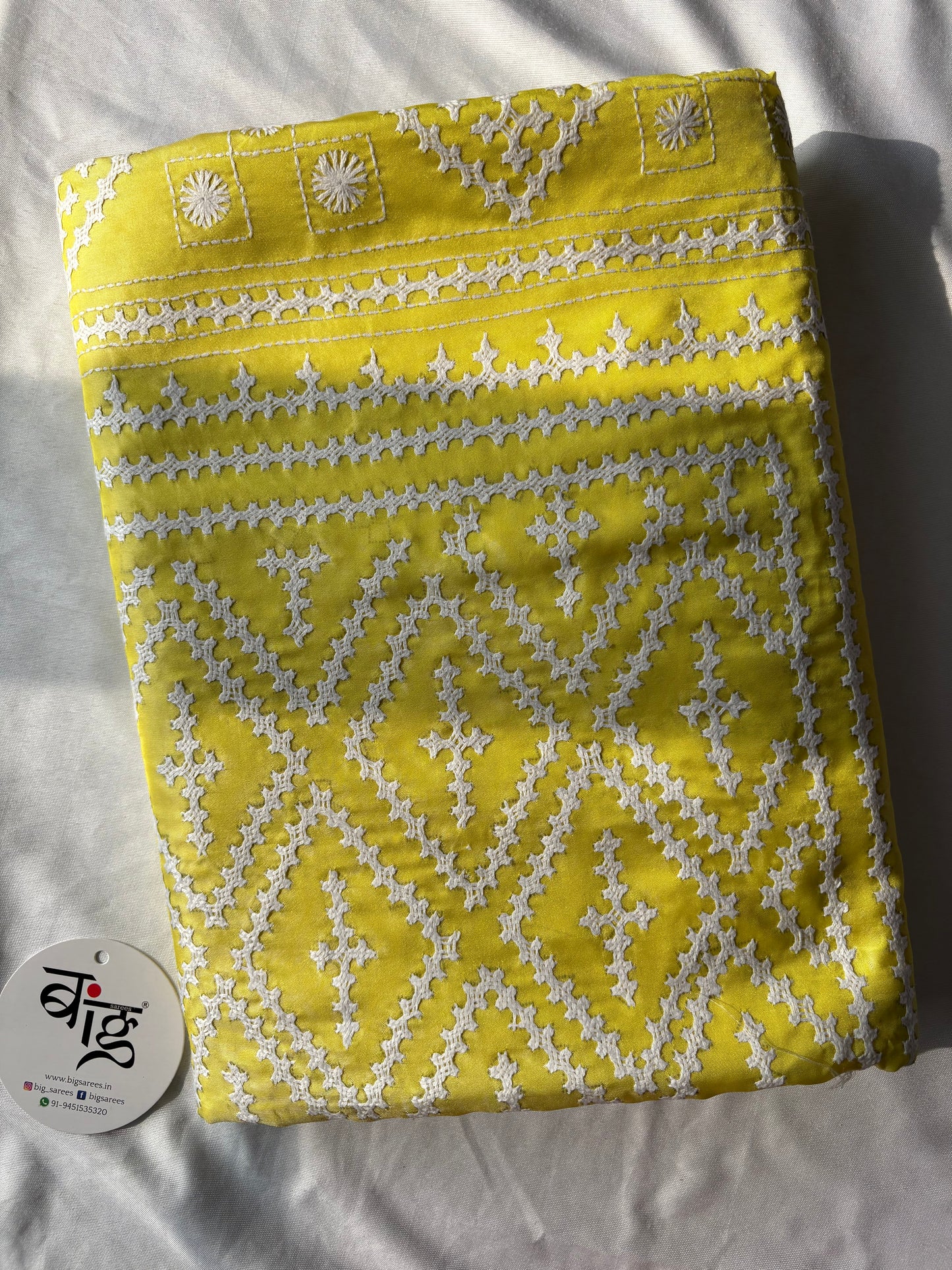 Gujrati Stitch/Kutch Hand Embroidered Art Silk Saree