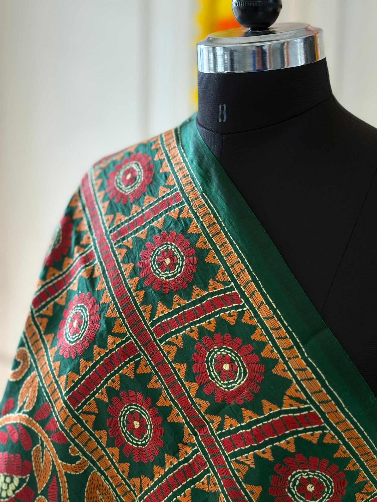 Kantha Hand Embroidary Full Work Pure Banglore Silk Dupatta. (With Silk Mark)